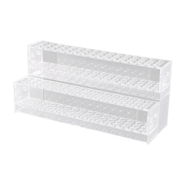 Imagem de Esquirla Suporte de caneta para mesa, rack de pincel de maquiagem, multi espaços, resistente, transparente, expositor para canetas de sobrancelha, lápis, 2 camadas 96 furos