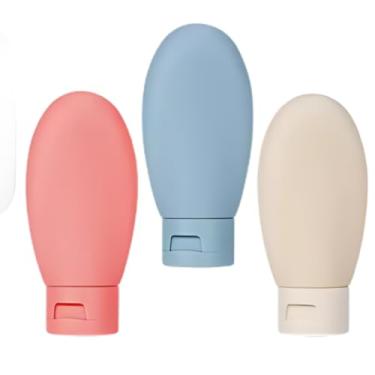 Imagem de Kit Viagem 3 Frascos Silicone Resistente Potes Com 90ml - Ideal Para Cremes, Shampoos, Condicionador - Fechamento Antivazamento