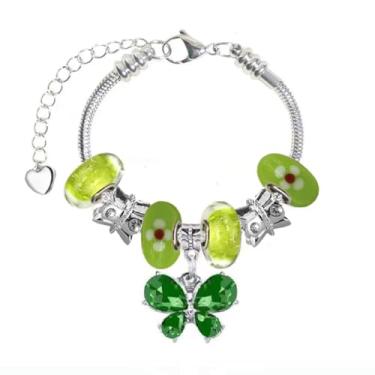 Imagem de White Birch Pulseiras Pandora com berloques ajustáveis de 17 a 21 cm, joias de flores e borboletas, 8 3 inch, Vidro