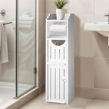 Imagem de Vaphayva Armário de Banheiro Fino para Papel Higiênico, Armazenamento Multiuso para Banheiro e Pequenos Espaços, Branco, Médio