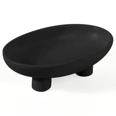 Imagem de MELIUDEY Tigela de frutas de cerâmica de três pernas para balcão de cozinha, cesta de frutas de 25 cm tigela decorativa de doces para decoração de mesa, tigelas grandes ovais para decoração de mesa