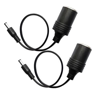 Imagem de Faoyliye Cabo de alimentação de isqueiro de 12 V, pacote com 2 soquetes fêmeas para acendedor de cigarros CC 5,5 mm x 2,1 mm adaptador para carregador de carro UPS bateria reserva e backup de