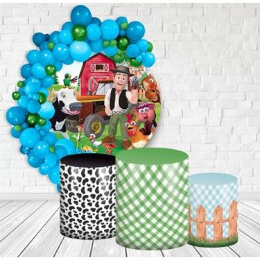 Imagem de Kit Decoração Festa de Aniversário Master Painel Redondo 1,50 + Trio de Capas de Cilindro A Fazenda do Zenon