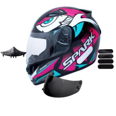 Imagem de Capacete Ebf Spark Dragon Preto Rosa Com Narigueira Mais Viseira Fumê 