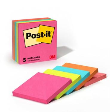 Imagem de Post-it Notas de 7,6 x 7,6 cm, 5 blocos de notas adesivas favoritas dos EUA, potimista, cores brilhantes, remoção limpa, reciclável (655-5UC)