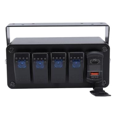 Imagem de Painel de Interruptor Rocker de 4 Gangues para Carro, Caminhão, Barco, RV UTV ATV, Alumínio de Alta Resistência, à Prova D'água, Ajuste Universal Com PD Type C QC3.0 USB, Display