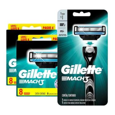 Imagem de Kit Gillette com 16 Cargas Mach3 + 1 Aparelho de Barbear Gillette Mach