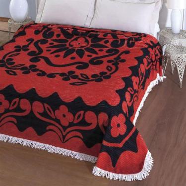 Imagem de Colcha Casal Chenille Canelada Jolitex Flórida Vermelho/Preto - IND E 
