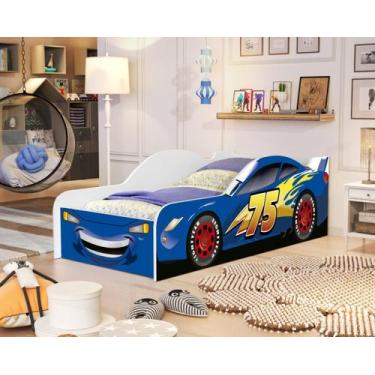 Imagem de Cama Carro Infantil Mcqueen Azul Menino Menina Casinha Grade Elegante 