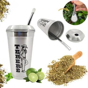 Imagem de Kit 1 Cuia Copo Inox 350ml 1 Bomba Lisa P/ Tereré Chimarrão - Catuai