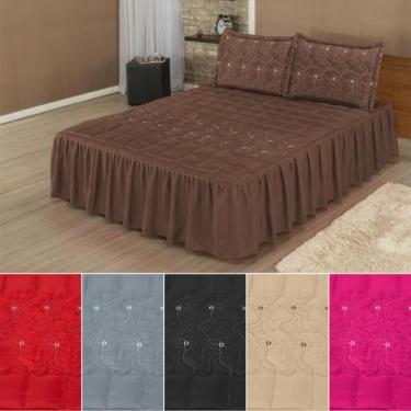 Imagem de Cobre leito de casal padrao percal colcha face bordada foral retro c 2