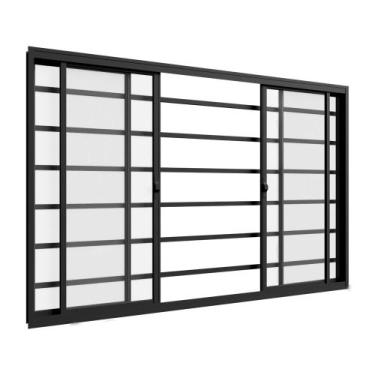 Imagem de Janela Vitro 4 Folhas 1,20m x 1m Com Grade Horizontal em Alumínio Pret