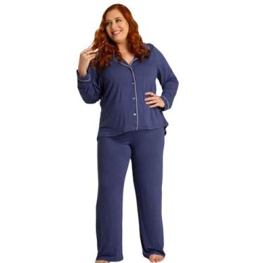 Imagem de Pijama Longo Plus Size Viscose Maví 830-2001 Abertura Frontal, Preto, 