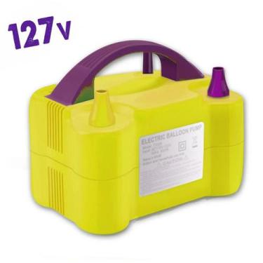 Imagem de Inflador Elétrico Bexiga Bomba 2 Bicos Roxo / Amarelo 127v - Toaninni