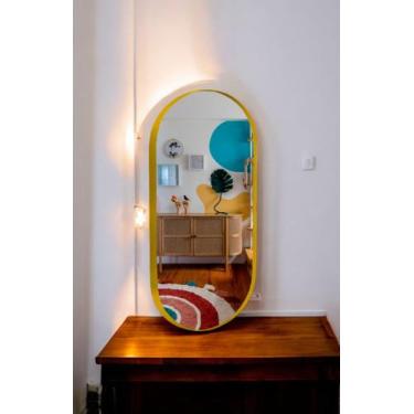 Imagem de Espelho Oval Metal Médio Para Banheiro - J.A, Dourado
