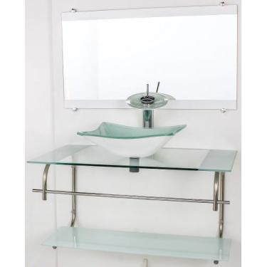 Imagem de Gabinete de vidro para banheiro inox 90cm cuba retangular branco - Cub