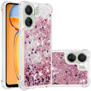 Imagem de Monwutong Capa de telefone de ajuste fino para Redmi 13C, TPU macio com glitter líquido efeito areia movediça capa elegante, capa de proteção de tela e câmera para Redmi 13C 4G/5G, LSWT Diamond Rose