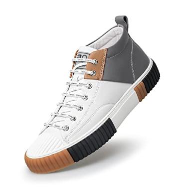 Imagem de ZRO Tênis masculino de cano alto, sapatos casuais de couro respirável para homens S05806, Cinza, 8 Wide