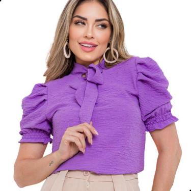 Imagem de Blusa Feminina Social Manga Princesa Bufante Laço com Botões - LOOK MO
