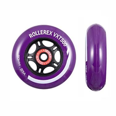 Imagem de Rollerex Rodas de skate VXT500 RipStik/Inline (pacote com 2 com rolamentos, espaçadores e arruelas) – Use em lâminas de rolo, placas de rodízio RipStik, RipSticks, bagagem, bagagem ou cadeiras de rodas (roxo royal, 76 mm)