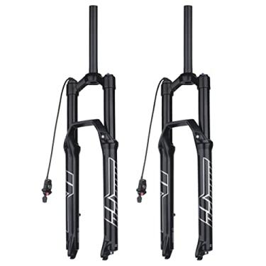 Imagem de BOLANY Garfo de suspensão de bicicleta de 27,5/73.7 cm, suportes de 34 mm, direção reta sem rosca de 140 mm, garfo pneumático MTB de viagem com ajuste de amortecimento