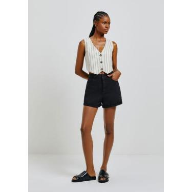 Imagem de Shorts Básico Feminino Mom Cintura Alta Em Sarja - Hering, 036, Preto