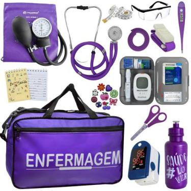 Imagem de Kit Enfermagem Completo Bolsa Estagio Aparelho Pressao Estetoscopio Es