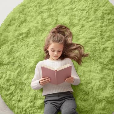 Imagem de OLANLY Tapetes redondos verde grama para quarto – Lavável na máquina, tapetes circulares de 1,5 m para sala de estar, tapete felpudo macio e fofo para meninas e meninos, quartos de berçário