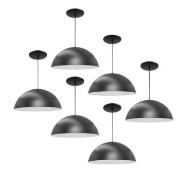 Imagem de Kit 6 Luminária Pendente Meia Lua 50cm Interior Branco Brilho Com Fiaç