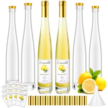 Imagem de Maxcheck Conjunto de 6 garrafas de vinho de vidro de limoncello de 355 ml com etiquetas adesivas, herméticas, vazias, garrafas de licor transparentes com tampa para extração caseira de licor adequada