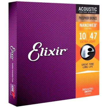 Imagem de Encordoamento Elixir 010 Extra Light Violão Aço16002 Nanoweb