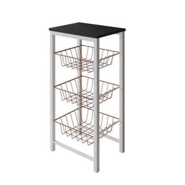 Imagem de Fruteira de Chão Cozinha Montada Aço Branco Tampo Preto Cesto Cobre Ro