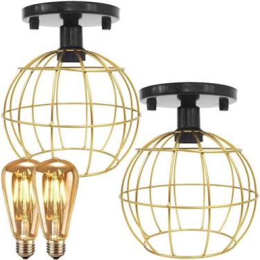 Imagem de 2 Lustres Teto Plafon + 2 Lâmpadas Led St64 Industrial Aramado Globo D