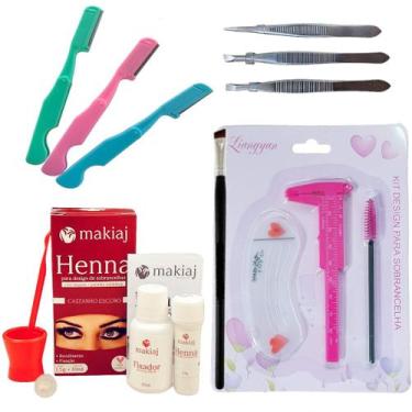 Imagem de Kit Designer Sobrancelha Henna Makiaj Pincel Navalha Pinça, Castanho E