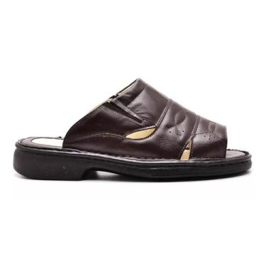 Imagem de Sandália Chinelo Masculina Comfort Couro Fácil Calçar Leve 2600 - Rans