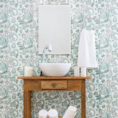 Imagem de Papel de Parede Adesivo Floral Verde 22 Rolo 0,58x3M - Adesivo BR