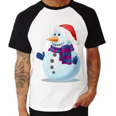 Imagem de Camiseta Raglan Boneco de neve - Foca na Moda, Branco, Preto, P