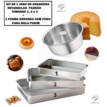 Imagem de Kit De 1 Jogo De Assadeira Retangular Padrão N. 1, 2 e 3 + 1 Forma Red