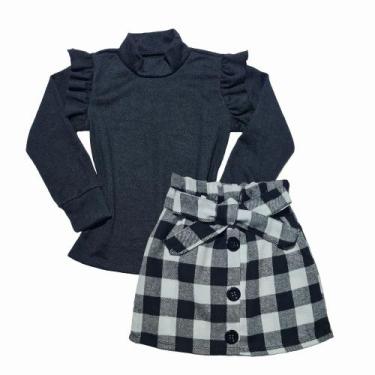 Imagem de Conjunto Infantil Blusinha Lanzinha Saia Flanela Xadrez Moda Menina - 
