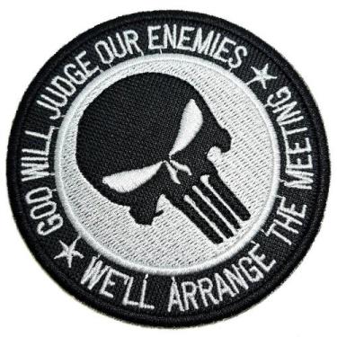 Imagem de Caveira Deus Julgará Patch Bordado Termo Adesivo Para Camisa - BR44