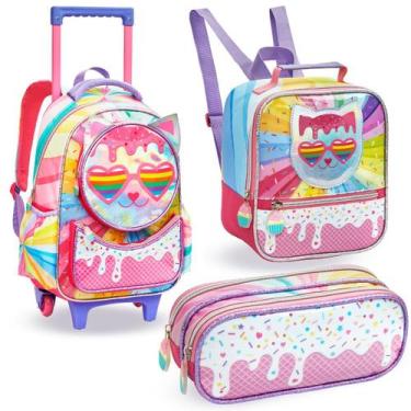 Imagem de Kit 3 Peças Material Infantil Escolar Mochila de Rodinhas Lancheira Té