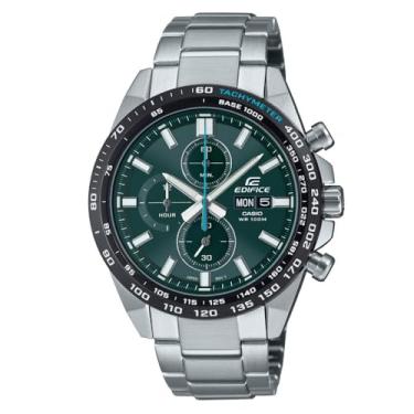 Imagem de Casio Relógio masculino com cronógrafo padrão, mostrador verde, pulseira sólida de aço inoxidável EFR-574DB-3AVUDF., Verde