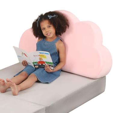 Imagem de MOMCAYWEX Cloud Kids Cabeceira estofada, almofada traseira para sentar na cama, suporte de costas para parede inclinada, rosa