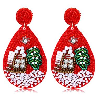 Imagem de Brincos de Natal com contas para mulheres, feitos à mão, árvore de Natal, guirlanda de Papai Noel, guirlanda de bengala doce, brincos de pingente de gota, brincos festivos, presentes de Natal,