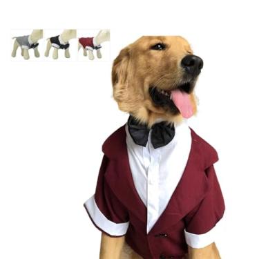 Imagem de Lovelonglong Fantasia de animal de estimação Terno de cachorro Formal Tuxedo com laço preto gravata para grande médio pequeno cães gato roupas de casamento marrom avermelhado G-L