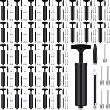 Imagem de 100 conjuntos de bombas de ar a granel para bolas esportivas incluem bico de agulha, extensão, mangueira, operação de Natal, bomba de mão, kit de inflação para basquete, futebol, Natal, caixas de sapatos infantis (preto)