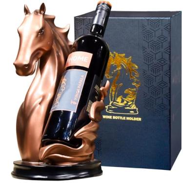 Imagem de YINGAVERSAI Suporte de garrafa de vinho, rack de vinho, estátua de cavalo de mesa como organizador de armazenamento decorativo de adega de vinho, decoração peculiar para cavalos, amantes de vinhos,