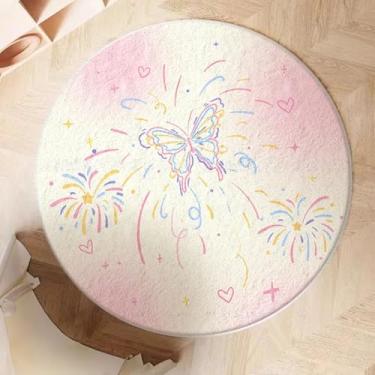 Imagem de CDHZYQ Tapete de borboleta rosa redondo em forma de banheiro colorido fogos de artifício tapete de banho tapetes laváveis tapete de área tapete de corredor decoração de quarto tapete de banho (81 cm)