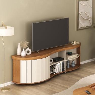 Imagem de Rack para TV 75 polegadas Tamburato curvo 50mm Porta ripada MAGNUM Cor Cinamomo/Off white - Artely