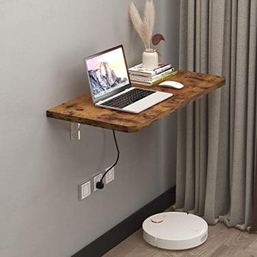 Imagem de Pmnianhua Mesa suspensa dobrável de 78 cm, mesa de computador, bancada dobrável para escritório, lavanderia, garagem, bar no porão, estudo, quarto, cozinha (marrom rústico)